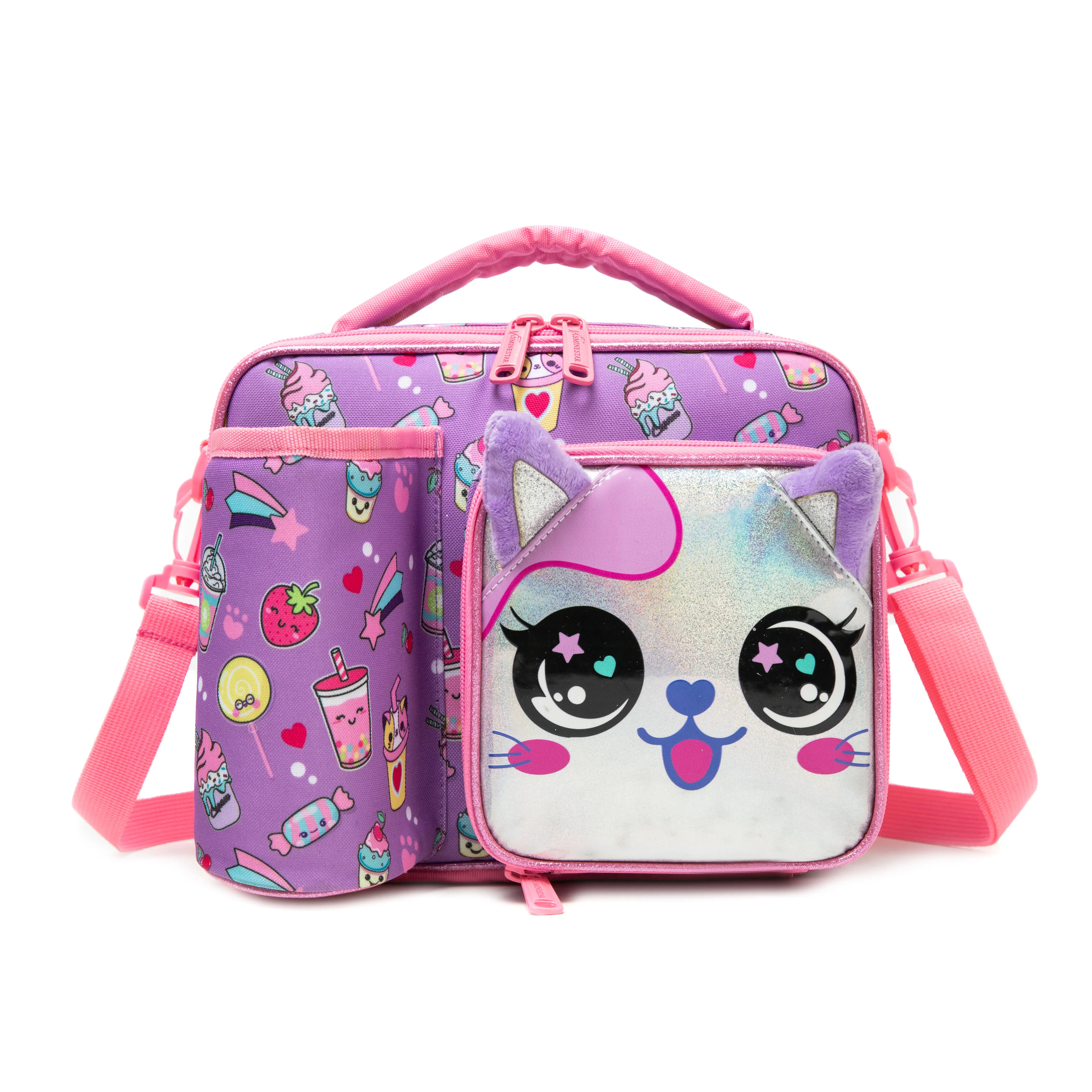 Cute & Chic Cartoon Graphic Kids' Lunch Bag, Sweet Polyester Food Tote with a Comfortable Strap, Crossbody/Shoulder Bag for School Use, Can Hold Milk