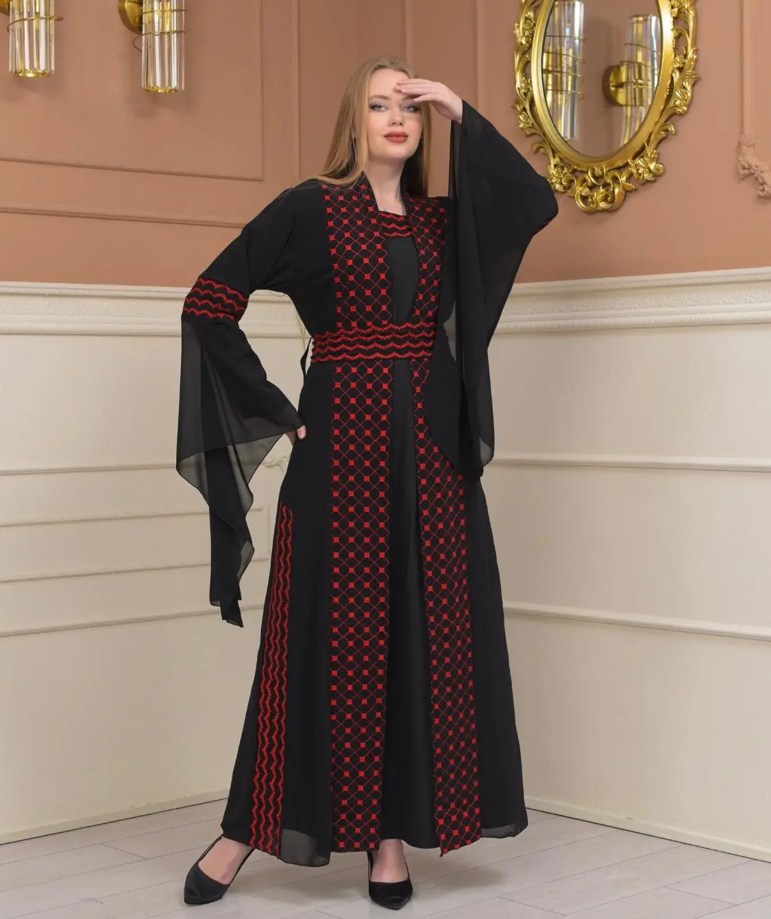 Haifa Kufiah Set    - Women's Embrodiered Traditional Kufiah, Dress, Abaya, Perfect for Eid, Ramadan, Gifts for Her