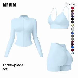 MFVIM Women's Sports Three-Piece Set Impact Compression High Waist Butt Lifting Yoga Pants for Running Yoga Everyday Workouts,summerwins