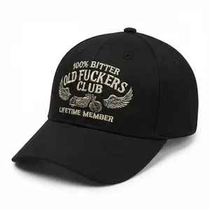 Washed Embroidered Men's Hat 100% Bitter Old Fuckers Club Vintage Cap  Motorcycle Wing LIFETIME MEMBER Black