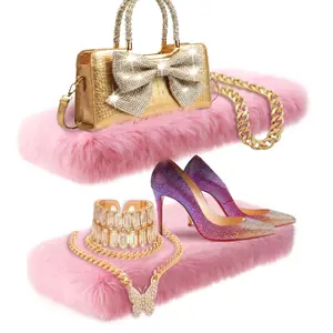 2 Pack Pink Floating Shelves for Wall, Wood Shelf with Fluffy Soft Pink Shag Cover, Wall Mounted Shelves for Bedroom, Living Room, Suitable for storing valuable collectibles, bags, jewelry, high heels