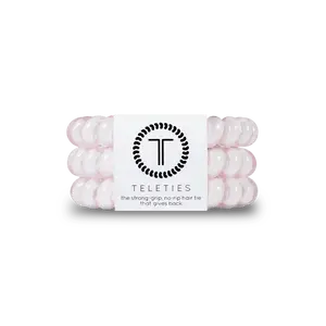 TELETIES - Rose Water Pink - Large -Hair Ties - Pack of Three - Strong Grip Scrunchie