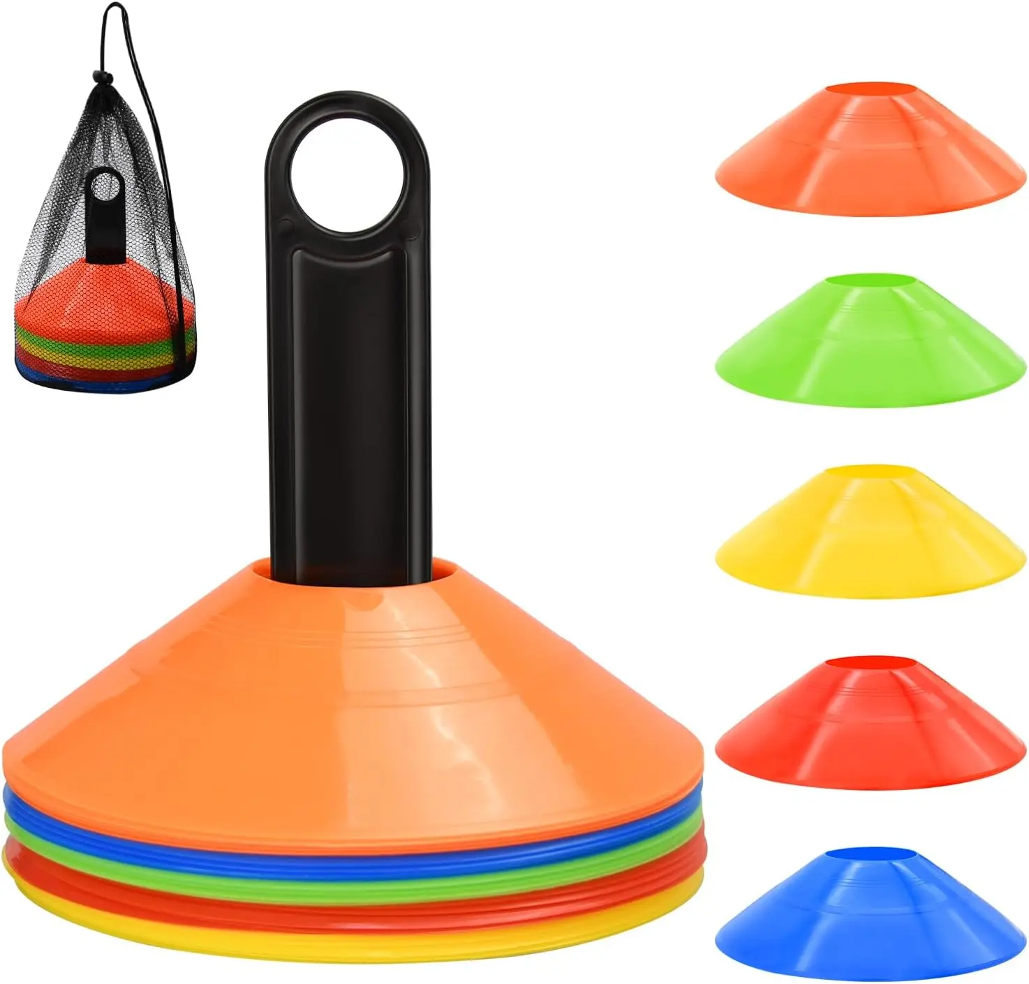 25 pcs Disc Cones, Agility Soccer Cones with Carry Bag and Holder, Soccer Cones for Sports Training, Football, Soccer, Basketball, Coaching, Practice Equipment, 5 Color