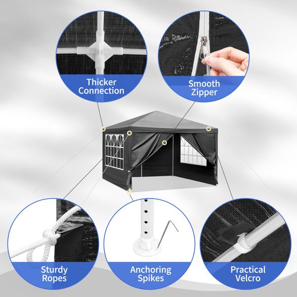 Black 10'x10' Waterproof Canopy Gazebo, Heavy Duty Outdoor Patio Party Tent for Wedding, BBQ, Catering & Backyard Events Black 10'x10' Waterproof Canopy Gazebo, Heavy Duty Outdoor Patio Party Tent for Wedding, BBQ, Catering & Backyard Events