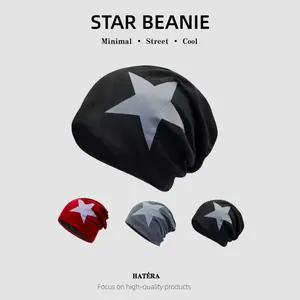 Star Print Slouchy Beanie – Trendy Unisex Knit Hat for Fall & Winter,– Casual Streetwear Slouch Cap for Men & Women,New Year Gift Beanie Watch Hat