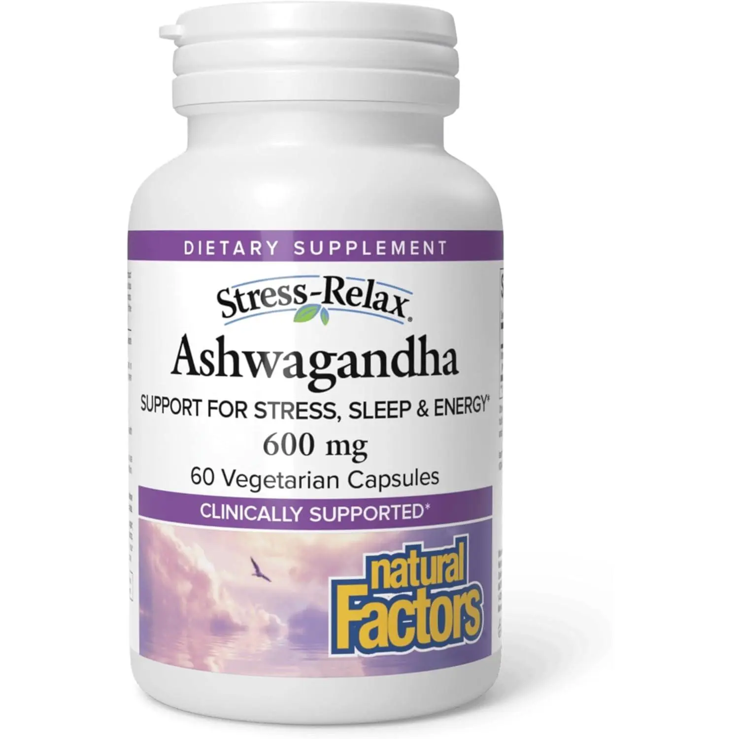 Natural Factors Stress-Relax KSM-66 Ashwagandha Root 600 mg Herbal Supplement - Stress Relief for Adults, 60 GMO-Free Vegetarian Capsules (30 Servings)