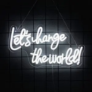 Let's Change the World Neon Led Sign, Decorative Neon Light, White Neon Signs for Wall Decor, Neon Lights Signs with USB Powered for Bedroom, Living room, Wall Hanging Decor