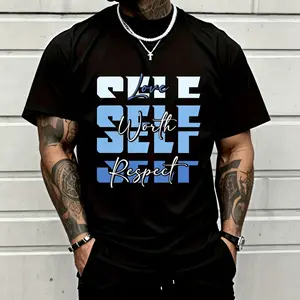 "Self Love Self Worth Self Respect" Gradient Graphic T-Shirt Men’s Black Cotton Short Sleeve Motivational Tee
