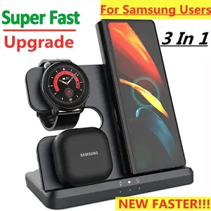 3 in 1 Qi Wireless Charger Stand For Samsung S23 S22 S21 Ultra Note Galaxy Watch 6 5 Active Buds 15W Fast Charging Dock Station
