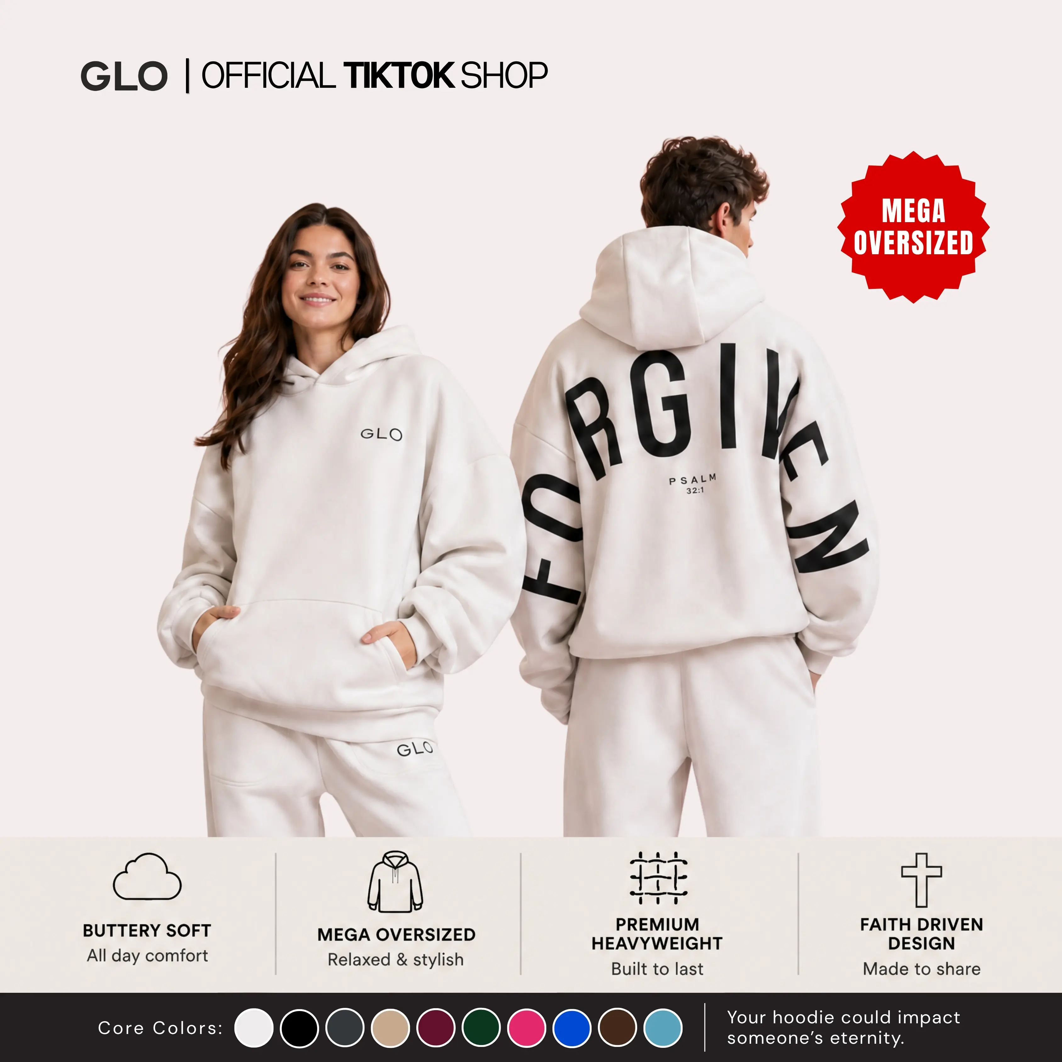 GLO Kingdom Essential Hoodie | Core Collection | Oversized Christian Hoodie Cotton Fabric Pocket Womenswear Fit Statement Fleece Polyester GLO Kingdom Essential Hoodie | Core Collection | Oversized Christian Hoodie Cotton Fabric Pocket Womenswear Fit Statement Fleece Polyester