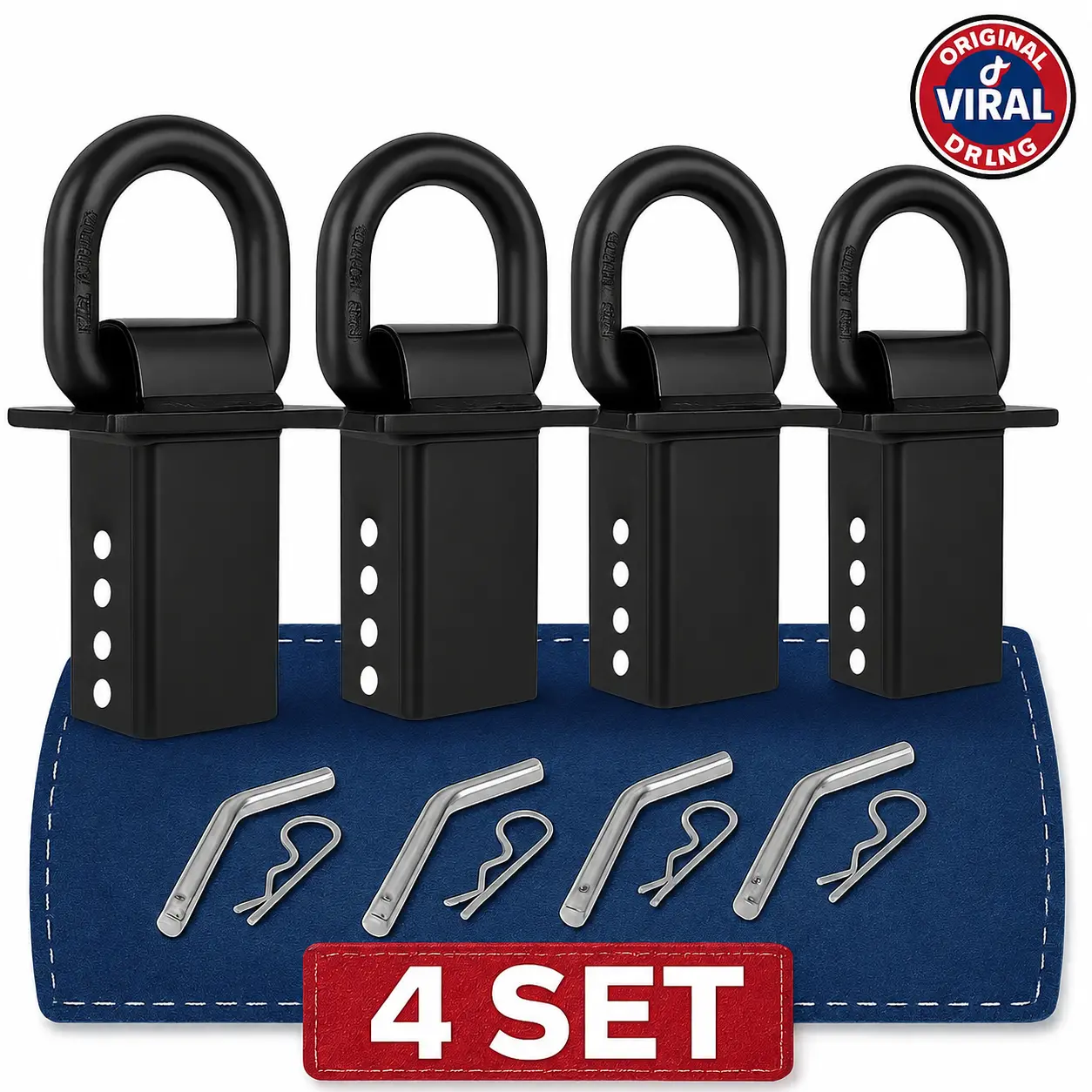 Torvec Heavy Duty Adjustable Trailer Stake Pocket D Ring w/ 1/2" Hitch Pin, WLL 24000 lbs & 4 Holes for Adjustmen, Stake Pocket D-Ring Tie Downs Utility for Flatbed Trucks and Trailer 4 Pack Hardware Industrial Black Cargo Securing Steel Construction