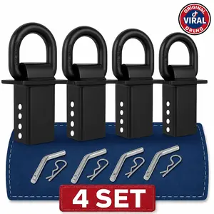 Torvec Heavy Duty Adjustable Trailer Stake Pocket D Ring w/ 1/2" Hitch Pin, WLL 24000 lbs & 4 Holes for Adjustmen, Stake Pocket D-Ring Tie Downs Utility for Flatbed Trucks and Trailer 4 Pack Hardware Industrial Black Cargo Securing Steel Construction