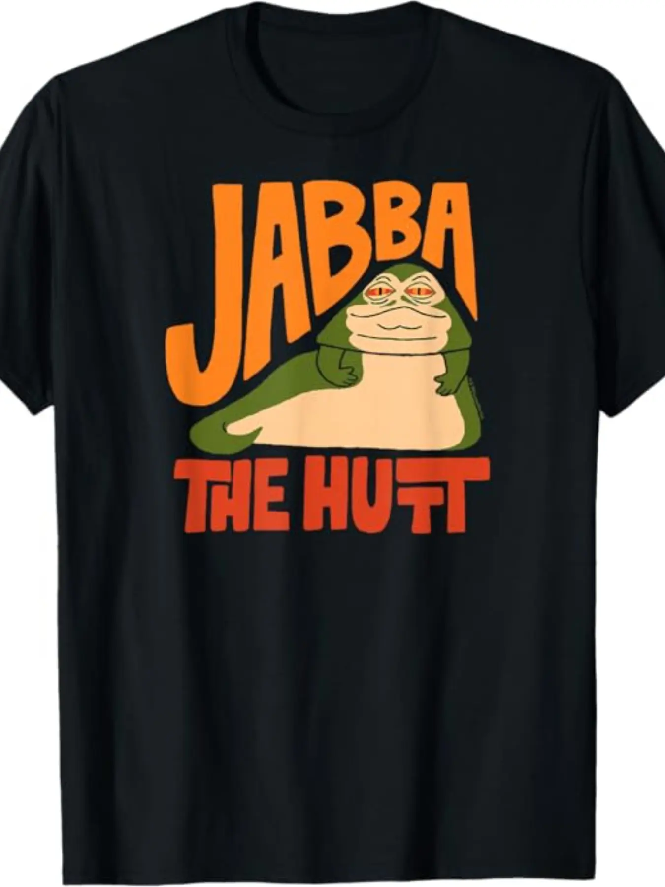Jabba the Hutt Fun Letter Print T-Shirt, Street Retro Short Sleeve, Breathable Loose Fit, Youth Fashion Casual Top