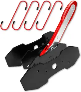 Piston Compressor Kit with 2 Steel Plates & 4 Caliper Hooks,Brake Caliper Compression Tool with 360° Ratchet,  Fits Single Twin Quad Sextuplet Disc Brakes, Red Brake Caliper Press Tool