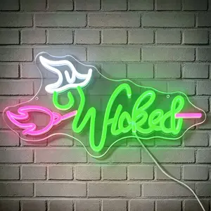 "Wicked" Witch Theme Acrylic Engraved Neon Light | Home Lighting, USB Powered Dimmable, Perfect for Gaming Room Parties, Dark Theme Bars, Birthday, Valentine's Day, Halloween, Christmas, Outdoor Theme Restaurants, etc.