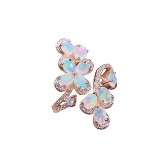 Natural White Fire Opal Full Finger Statement Ring 3x4mm - High Quality Cubic Zirconia