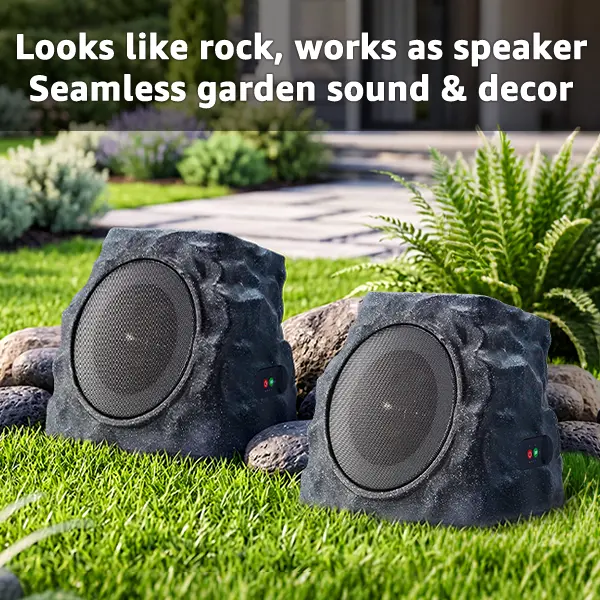 2-Pack Colorful Wireless Solar Rock Speakers, Portable Bluetooth Audio with RGB LED Light, USB Port, IP44 Water-Resistant Outdoor Stereo, Rechargeable for Patio Garden Poolside Party