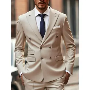 Men's Classic Double Breasted Solid Color Peak Lapel 2pcs Suit, Timeless Blazer & Pants for Office and Formal Party, Elegant Gentleman Style, Soft Durable Fabric, Great Gift Choice for Him fathersdaygiftideas men