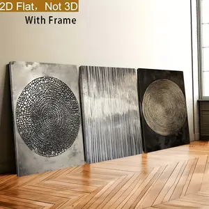 2Dflat framed 2D canvas art, three pieces with different textures, framed canvas wall art for home, living room, coffee shop, office, luxurious wall decoration