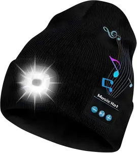 Valentines Day Bluetooth Beanie with Light, Unisex USB Rechargeable 4 LED Fashlight, Hands-Free Music & Calls, Perfect Winter Essential Gift