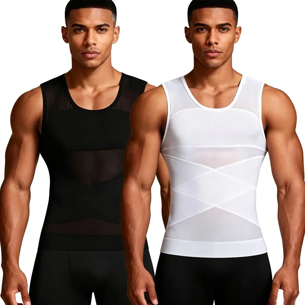 Men Breathable Mesh Tank Top Body Shaper Vest Gynecomastia Compression Shirt Tummy Control Waist Trainer Undershirt Shapewear, everyday wear, must have item, wardrobe staple, essential piece, trendy style