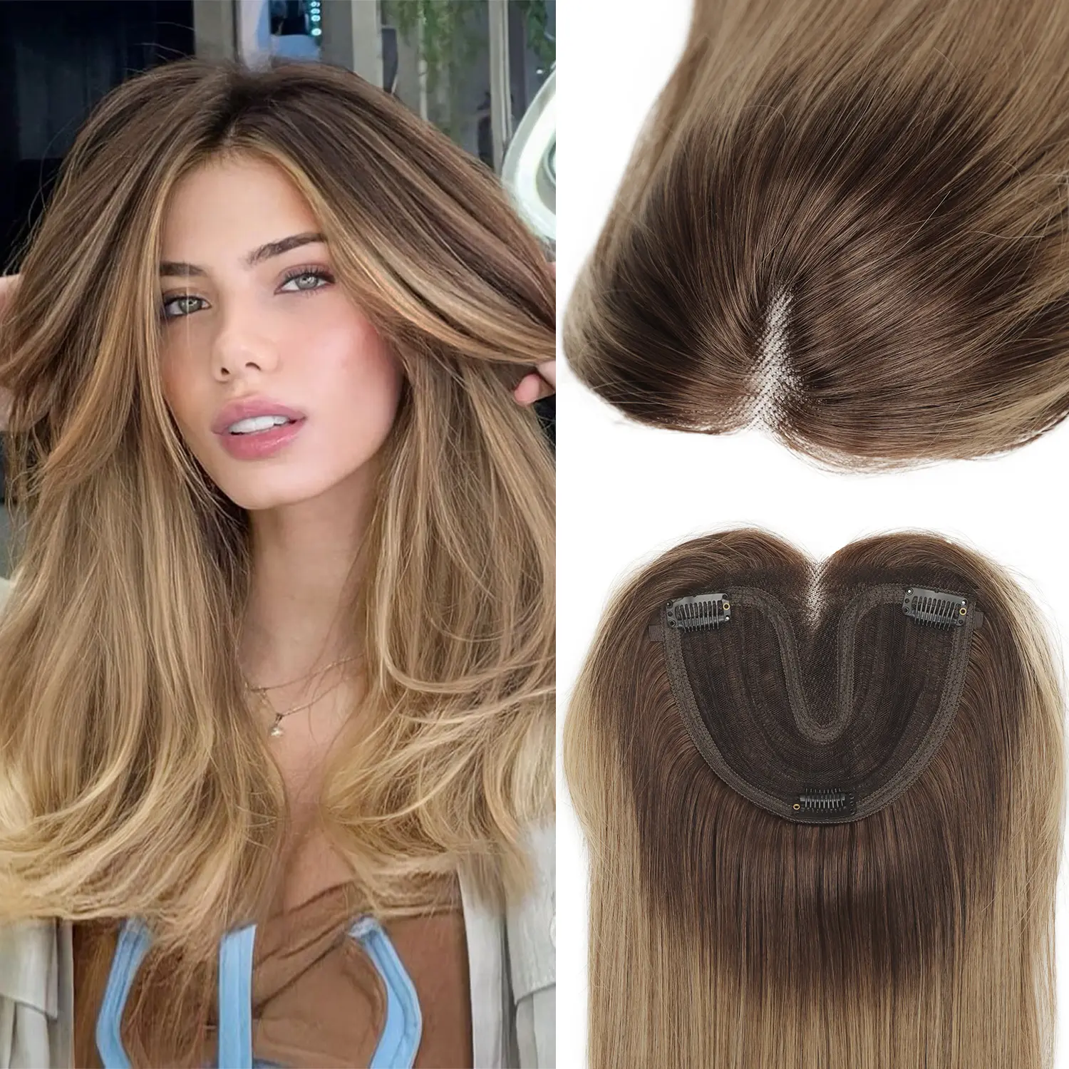 ONLYCUTE Hair Toppers for Women with Thinning Hair 18 Inch Natural-Looking Synthetic Clip-in Hair Topper, Adds Volume and Crown Coverage for Daily Party Use