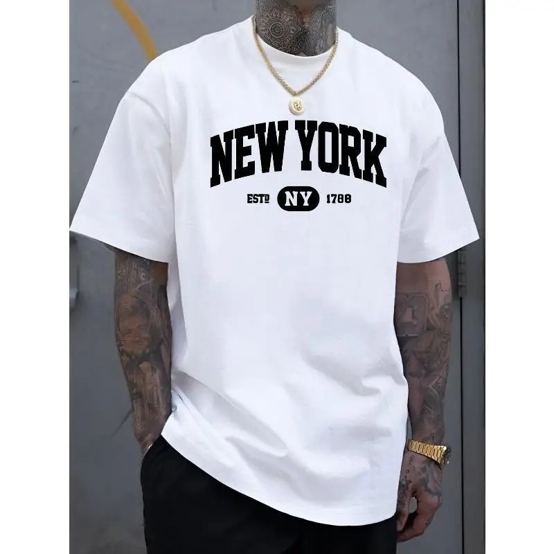 Men's New York Graphic T-Shirt  Soft  Breathable Casual Summer Tee with Bold "NEW YORK" Print  Comfortable Crew Neck Short Sleeve for Casual Attire