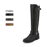 Dream Pairs Women's Low Heel (1-3 cm) Fashion Boots - Knee-High Riding Style, Quilted, Faux Fur Lined, Black Regular Calf, Wide Calf Fit, Instep Zip, Buckle Strap, Platform, TPR Rubber Sole Winter Footwear for Back to School,outdoorfun