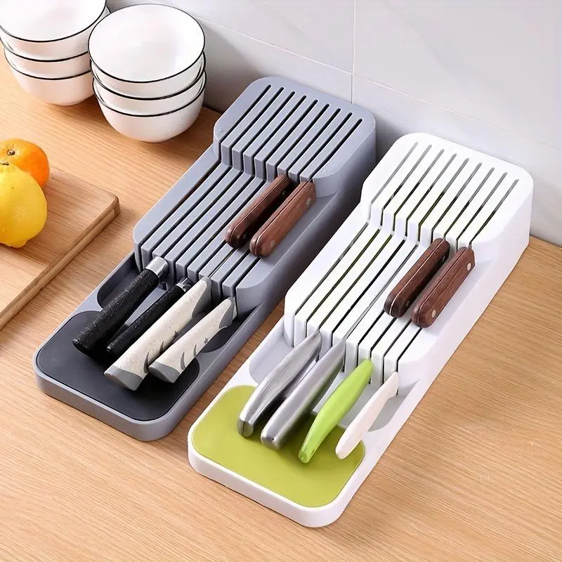[Holds 9 Knives Kitchen Organizer] 1pc Kitchen Drawer Organizer Tray For Knives, Knife Block, Knife Holder, Drawer Storage Box For Knife, Drawer Organizer Insert, Holds 9 Knives, Kitchen Accessories