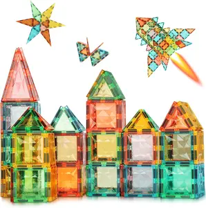 YRZtiles 106 Pcs Magnetic Tiles,Magnet Building Blocks Construction Stacking Educational Toy Creative Playboard for Kids Baby Child Ages 3+