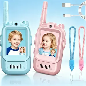 Kids Video Call Walkie Talkies 2 Pack Type-C Rechargeable Long Range No WiFi Required Interactive Toys for Camping Travel Birthday Christmas Gifts for Boys Girls