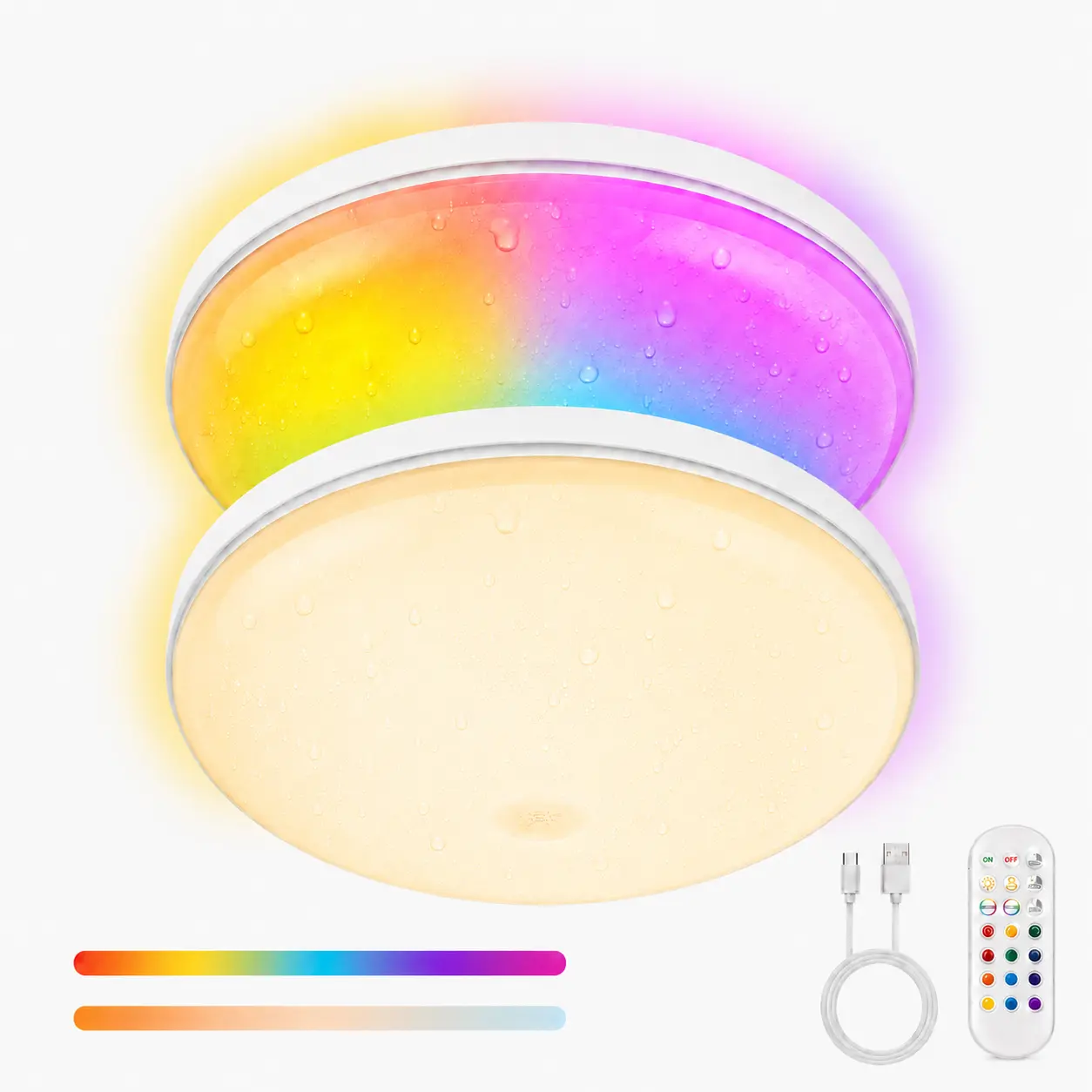 Givryes 2-Pack Magnetic RGB Ceiling Lights, Rechargeable Wireless Battery-Operated LED Ceiling Lights with Remote Control, IP66 Waterproof for Shower, Bathroom, Closet, Pantry, Hallway, Porch, Garage, Home Lighting, Interior Led Lights