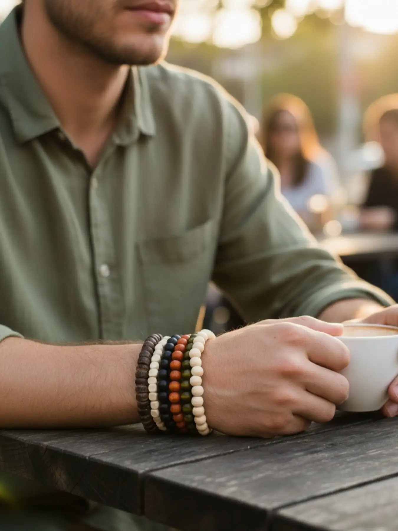 6pcs/set Men's Simple Wooden Bead Bracelet, Casual Elastic Adjustable Beaded Bracelet, Daily Decoration, Gifts for Family and Friends, Holiday Birthda