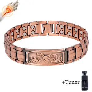 Adjustable Magnetic Bracelet for Male - Casual Fashion Costume Jewelry with Eagle Design, Sizing Tool, and Included Tuner, Ideal Gift Accessory