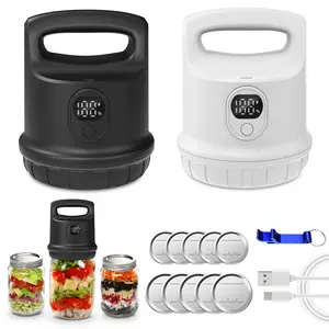 Vacuum Sealer Kit Automatic Shut-Off Mason Jar Sealer Portable Cordless 2000mAh Battery Dual Smart Mode for Wide & Regular Mouth Jars Includes 10 Lids USB Cable Kitchen Gadget