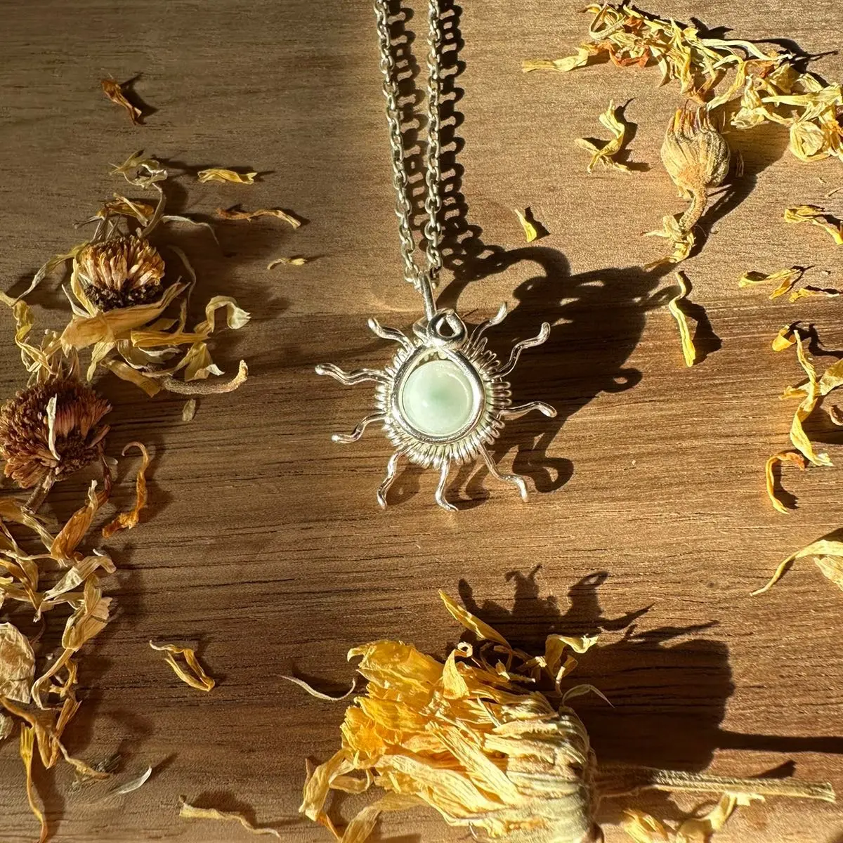 Handmade Green Moonstone Sun Necklace