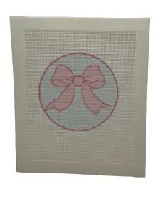 Pink Bow on Light Blue Background Needlepoint Canvas