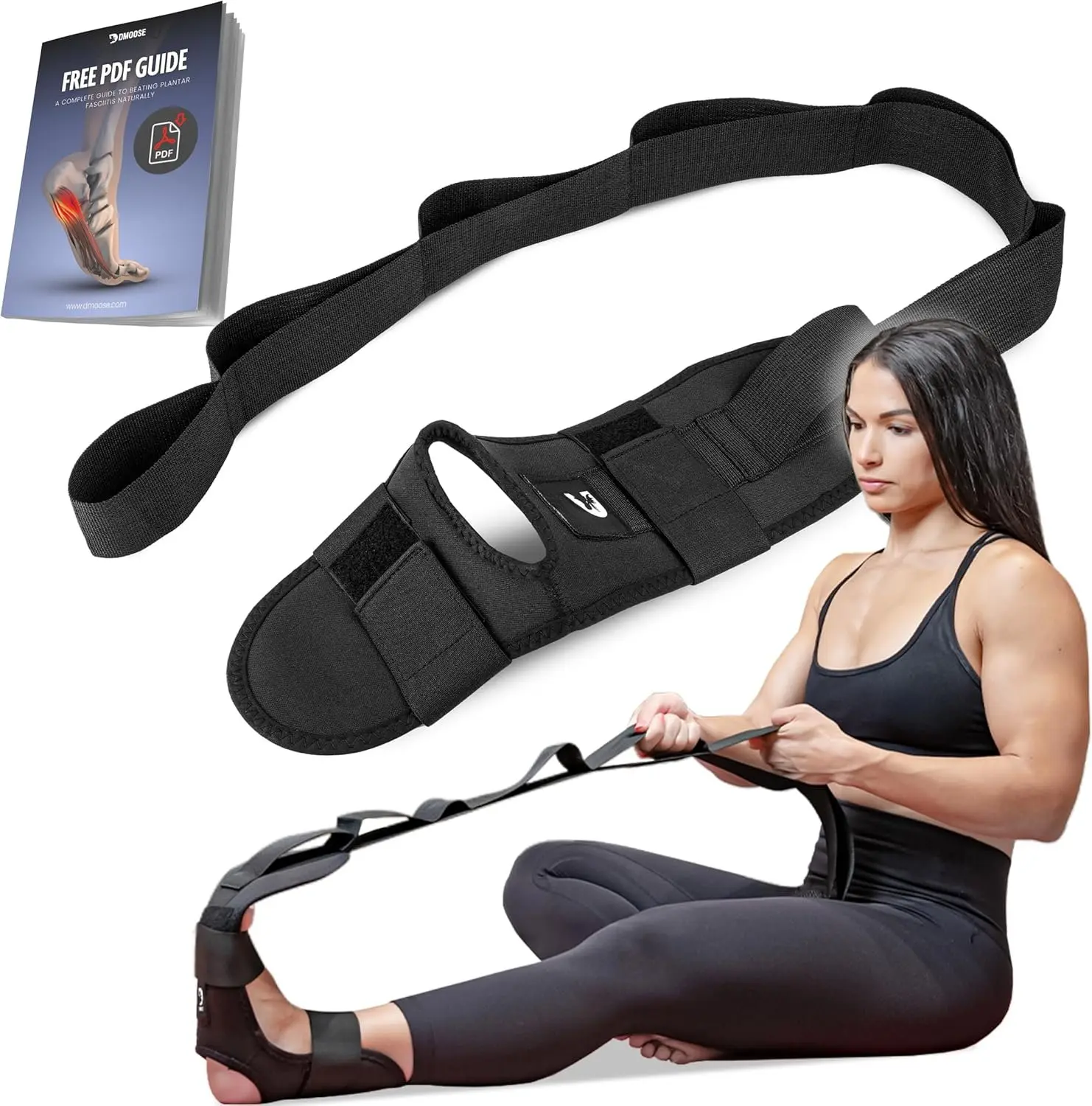 Foot &  Stretcher with Adjustable Padded Stretching Strap for Plantar Fasciitis, , Heel Spurs and Achilles   - Yoga  Stretch Strap Velcro for Flexibility