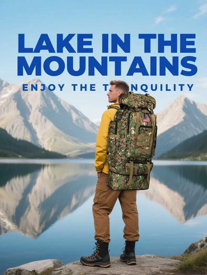 Techdoo 100L Camouflage Rucksack, Waterproof 600D Oxford Fabric Backpack for Men, Durable Outdoor Hiking, Camping, and Hunting 72-Hour Bugout Bag, Hiking Trekking Rucksack, Multi Compartment Backpack, Male