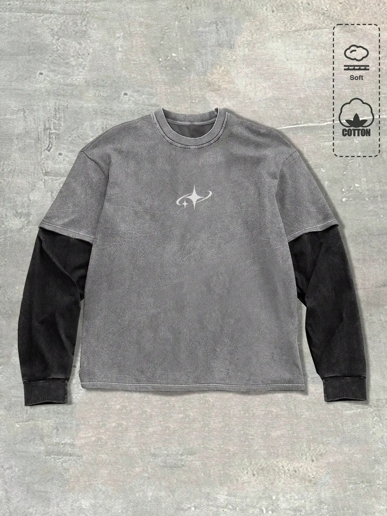 Men's Spring Autumn Casual Patchwork Graphic Long Sleeve Sweatshirt, Streetwear Vintage Style, Cotton Fabric, Fitted Crop Top, Fitted Silhouette, Outdoor & Daily Wear, Graphic Streetwear Clothing, Apparel, Menswear
