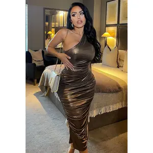 Kaelynn Metallic Midi Dress - Bronze