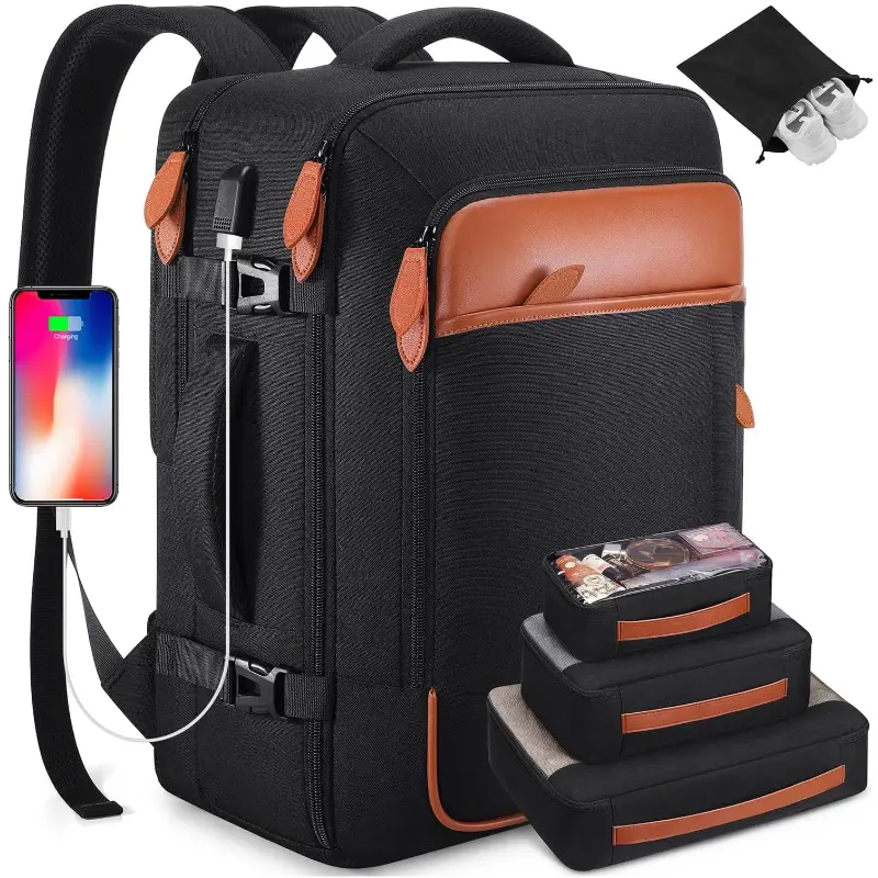 40L/42L Travel Backpack Flight Approved Carry-On Luggage for Men & Women Expandable Water-Resistant Weekender Bag with 4 Packing Cubes Large Capacity Organized Traveling 17-inch Laptop Compartment USB Charging Port #Summervibes