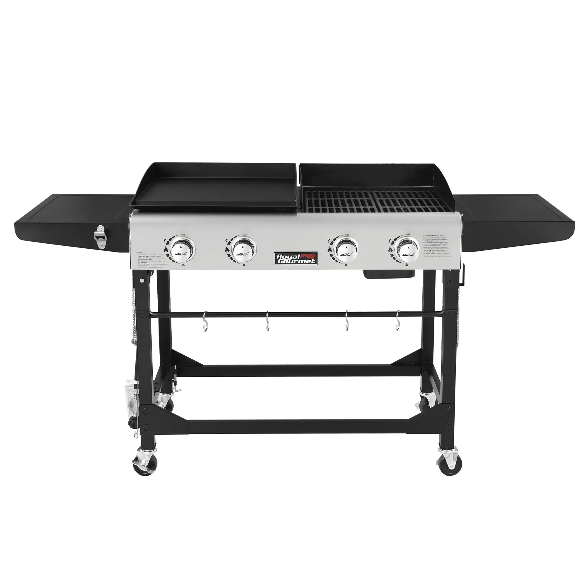 Royal Gourmet Foldable 4-Burner Portable Flat Top Gas Grill and Griddle Combo for Camping and Tailgating