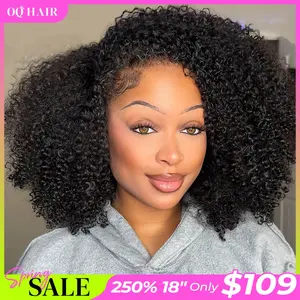 [3 In 1 Half Wig] OQ HAIR Kinky Curly Wear Go Half Wig 250% Density Seamless Flip Over Wig Invisible Hairline Glueless Human Hair Wigs Beginner Friendly Vacation Hair Blend Natural Hair Well Outdoorfun dealsforyoudays