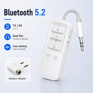 YOCOWOCO Airplane Bluetooth 5.2 Transmitter Receiver for 2 AirPods or Headphones, Wireless Audio Adapter for Plane, TV, Gym, Travel, Compatible with 3.5mm Aux Jack on Car and Home Stereo (White)