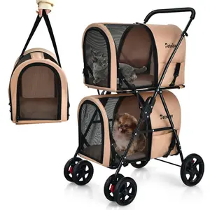 4-in-1 Double Pet Stroller, Cool Kitten Stuff, with Detachable Carrier and Travel Carriage for Dogs and Cats