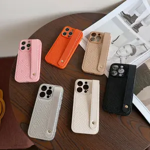 Universal iPhone Case for 16-11 Series, Anti-Drop Anti-Slip, Wrist Strap Included, Checkered Embossed Design, Precise Lens Protective, Simple Stylish