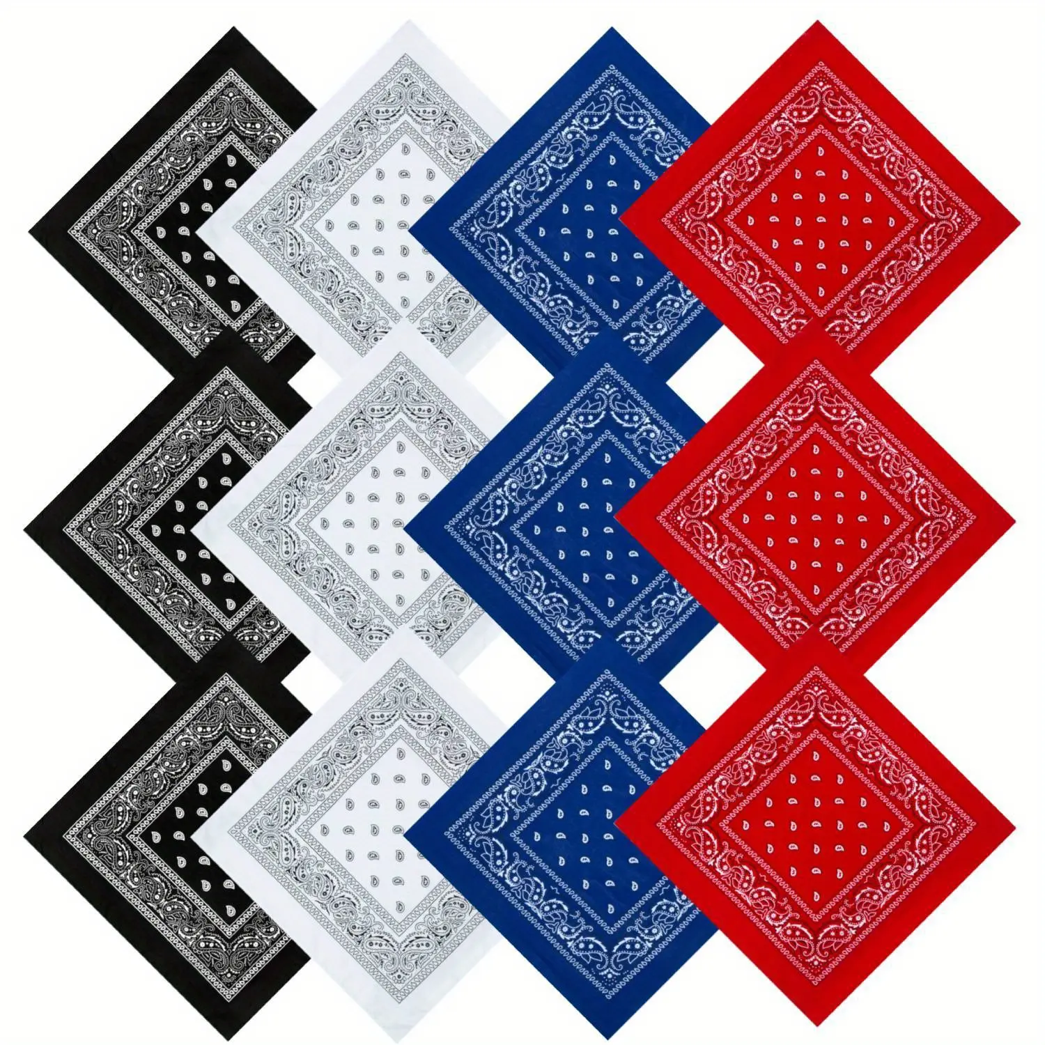Unisex 12-Piece Paisley Polyester Square Bandanas Bulk - Quick-Dry, Durable Kitchen Specialty Utensil Accessory, Scarf Head Wrap, Head Scarf, Hair Scarves (More Durable Than Cotton, Color-Resistant) for Adults, Head Wrap Turban