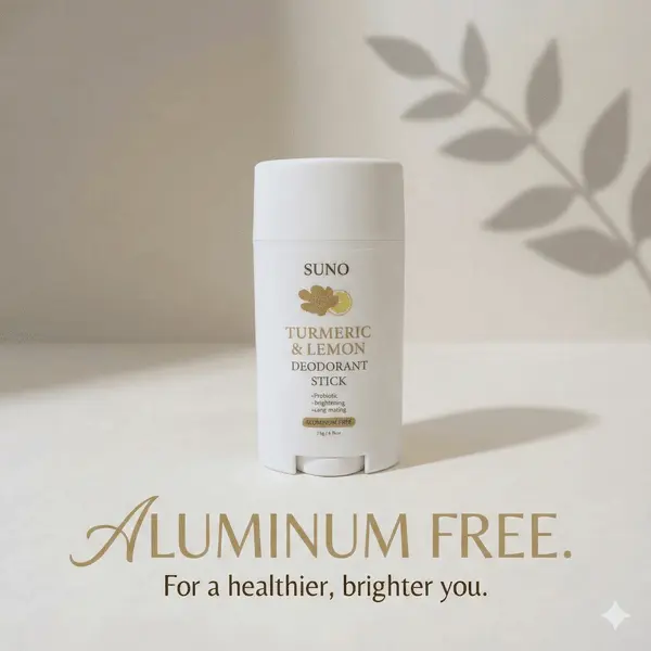 Suno Turmeric & Lemon Deodorant Stick - Aluminum-Free Probiotic Brightening Long-Lasting 75g/2.65oz for Effective Odor Control & Visible Underarm Care