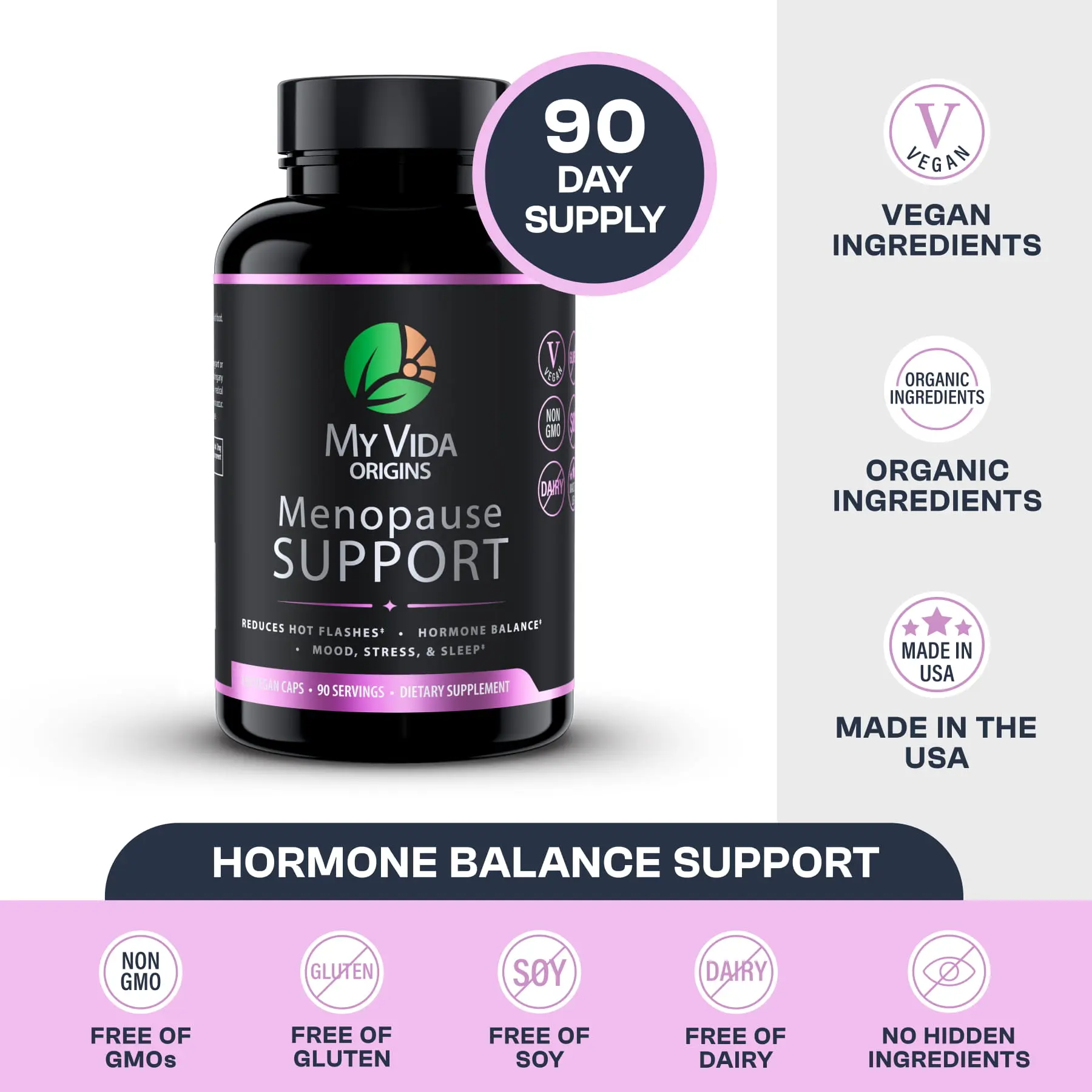 My Vida Origins Menopause Support with Maca Root, Black Cohosh, Red Clover, Reishi Mushroom, Shatavari, Holy Basil & Lemon Balm – Hormonal Balance, Mood, Sleep & Stress Support – 180 Capsules, 3 Month Supply
